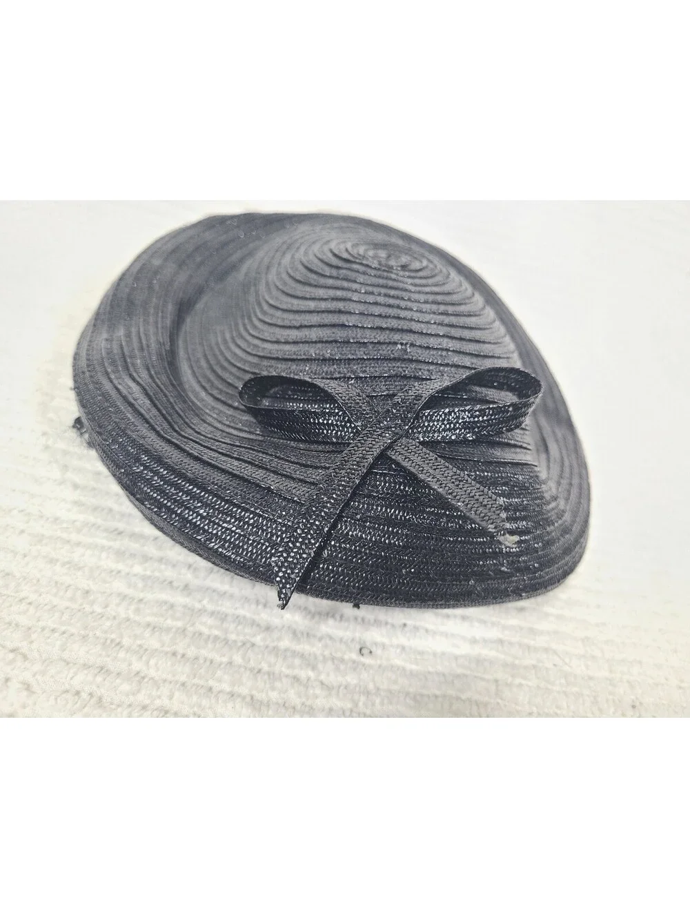 Vintage 1960s Navy Hat Woven Glossy Straw Demure Classic Hepburn Rhinestones